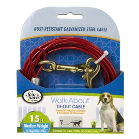 Four Paws Walk-About Tie-Out Cable Medium Weight for Dogs up to 50 lbs - 15' Long