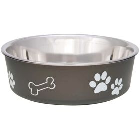 Loving Pets Stainless Steel & Espresso Dish with Rubber Base - Medium - 6.75" Diameter