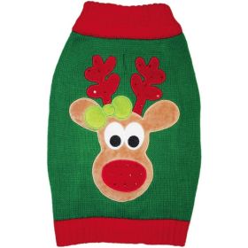 Fashion Pet Green Reindeer Dog Sweater - Large