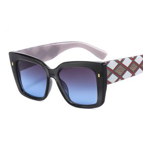 Retro Cat Eye Sunglasses Women Fashion Brand Designer Floral Gray Brown Shades UV400 Men Trending Oversized Frame Sun Glasses - gray gray blue