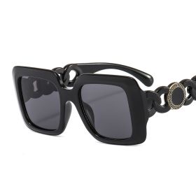 Fashion Women Square Sunglasses Shades UV400 Vintage Hollow Out Chain Legs Eyewear Female Gradient Brown Gray Lens Sun Glasses - black black