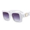 Fashion Women Square Sunglasses Shades UV400 Vintage Hollow Out Chain Legs Eyewear Female Gradient Brown Gray Lens Sun Glasses - white gray