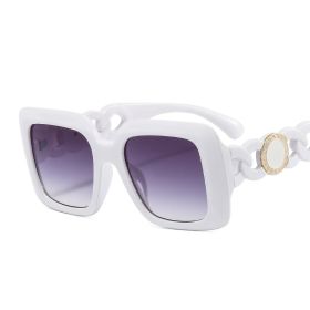 Fashion Women Square Sunglasses Shades UV400 Vintage Hollow Out Chain Legs Eyewear Female Gradient Brown Gray Lens Sun Glasses - white gray