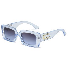 Fashion Women Rectangle Sunglasses Shades UV400 Vintage Small Square Leopard Frame Eyewear Men Gradient GrayLens Sun Glasses - blue gray blue