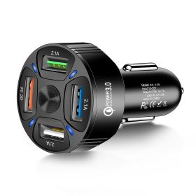4 In 1 USB Car Charger; 4 Ports Fast Charger Adapter Mini Cigarette Lighter; USB; And Phone Fast Charger - Black