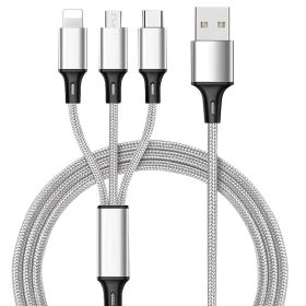 3 In 1 Cables ; Phone Charger Cord A/C To Phone +Type C+Micro Nylon Braided Sync Adapter For Android/Phone/Tablets 120cm/ 3.94ft - Black