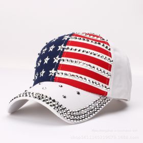 Spring and summer drilling rivet baseball cap American flag advertising cap Trump Trump election visor - white - Adjustable