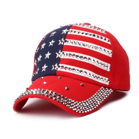 Spring and summer drilling rivet baseball cap American flag advertising cap Trump Trump election visor - red - Adjustable