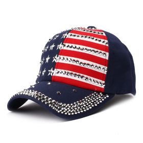 Spring and summer drilling rivet baseball cap American flag advertising cap Trump Trump election visor - blue - Adjustable