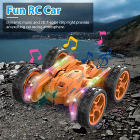Kid Driving RC Stunt Car 7 Color Strip Light Dynamic Music Swing Arm Orange
