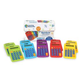 Rainbow Calculators, Solar Powered, Set of 10, Ages 3+ - Red, Blue, Purple, Orange, Green