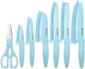 Kitchen Knife Set with Guards, 13 Piece Blue Coated Stainless Steel Boxed Knives Set, Anti-Rust and Dishwasher Safe, 6 Knives with 6 Blade Covers and