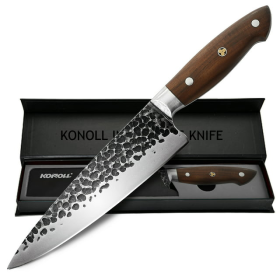KONOLL Chef Knife Forged Handmade 8 inch Professional Kitchen Knife, HC Stainless Steel with Full Tang Wood Handle - KONOLL