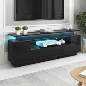 Modern, Stylish Functional TV stand with Color Changing LED Lights, Universal Entertainment Center, High Gloss TV Cabinet for 75+ inch TV