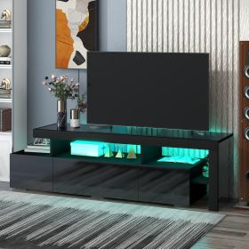 Modern Style 16-colored LED Lights TV Cabinet, UV High Gloss Surface Entertainment Center with DVD Shelf, Up to 70 inch TV