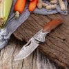 Damascus Pocket Knife for Men, 7" Handmade Forged VG10 Damascus Steel Folding Knife with Wood Handle,   Knives for Mens Gift - red handle