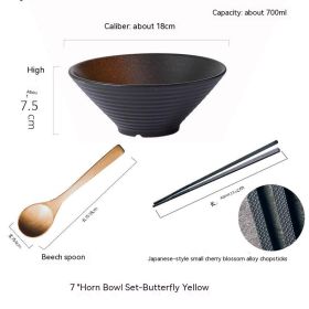 Household Ceramic Large Ramen Bowl Tableware Set (Option: 7inch Yellow Package)