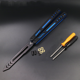 Aluminum Handle Unbladed Ether Butterfly Knife Shake Hands (Color: Blue)