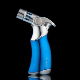 Inflatable Windproof Metal Lighter Blue Flame Direct Creative Personality Four Spray Cigar Lighter (Color: Blue)