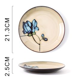 Glaze Kiln Hand Painted Ceramic Plate Cutlery (Option: Mulan Blue Plate Dish)