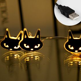 Halloween Decoration LED Black Cat Shape Lighting Chain Decoration (Option: USB Always Bright-2 M 20 Lights)