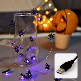 Halloween Modeling Lighting Chain Bat Spider Decorative Colored String Lights (Option: Spider USB-5 M 50 Lights)
