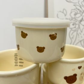 Children's Tableware Ceramic Bowl Fresh-keeping Sealing Band Scale (Option: Yellow Full Printed Bear)