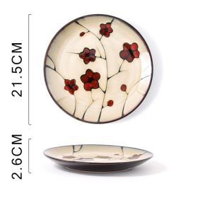 Glaze Kiln Hand Painted Ceramic Plate Cutlery (Option: Red Plum Plate Dish)