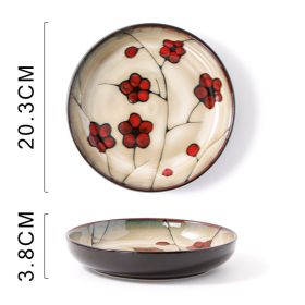 Glaze Kiln Hand Painted Ceramic Plate Cutlery (Option: Red Plum Deep Plates)
