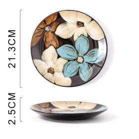 Glaze Kiln Hand Painted Ceramic Plate Cutlery (Option: Flowers Plate Dish)