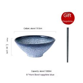 Household Ceramic Large Ramen Bowl Tableware Set (Option: 8inch Sapphire Blue)