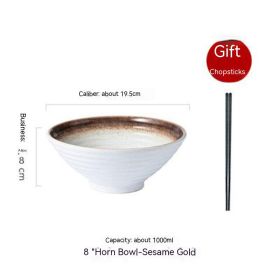 Household Ceramic Large Ramen Bowl Tableware Set (Option: 8inch Sesame Gold)