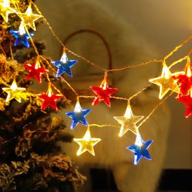 Led Five-pointed Star Red, White And Blue Lighting Chain Decorative Color String Lights (Option: Red White Blue-6 M 40 Lamp USB Type)